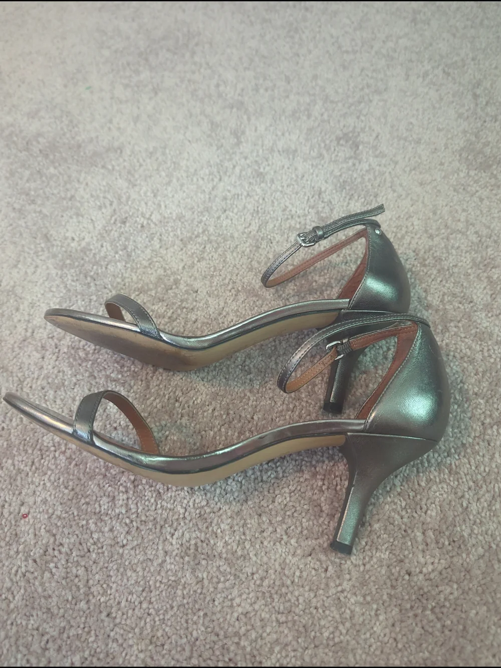 Coach Metallic Silver Ankle-Strap Heels